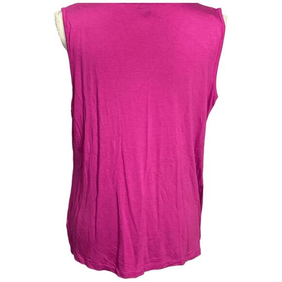 Talbots Tank Top Women's Large Hot Pink Fuchsia V Neck Pleated Shoulders Chic - Picture 2 of 9